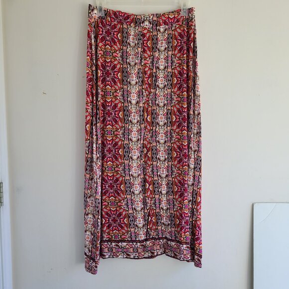 Cato A-line Midi Skirt 14/16W Jersey Boho Multicolor Casual Red Pink Pull On - Picture 3 of 9